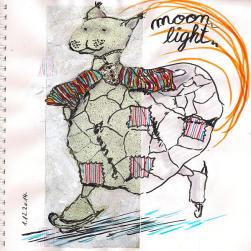Inspired by the picture of a ful moon in my advents calendar: imaginary creature based on a finding in side-walk cracks